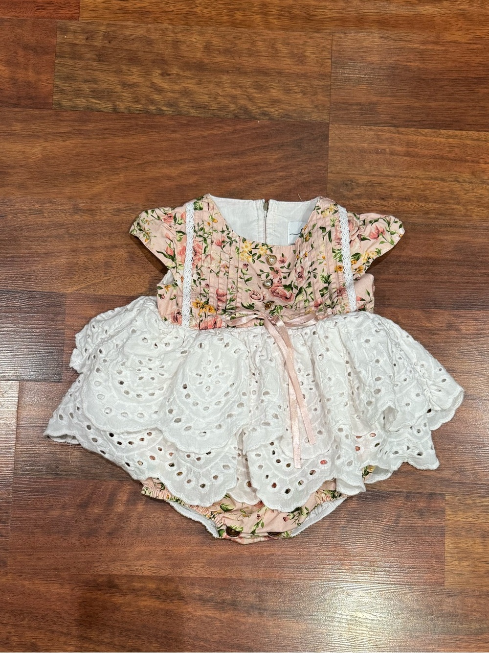 Love and Grow - Light Pink Floral Dress with Eyelet Lace